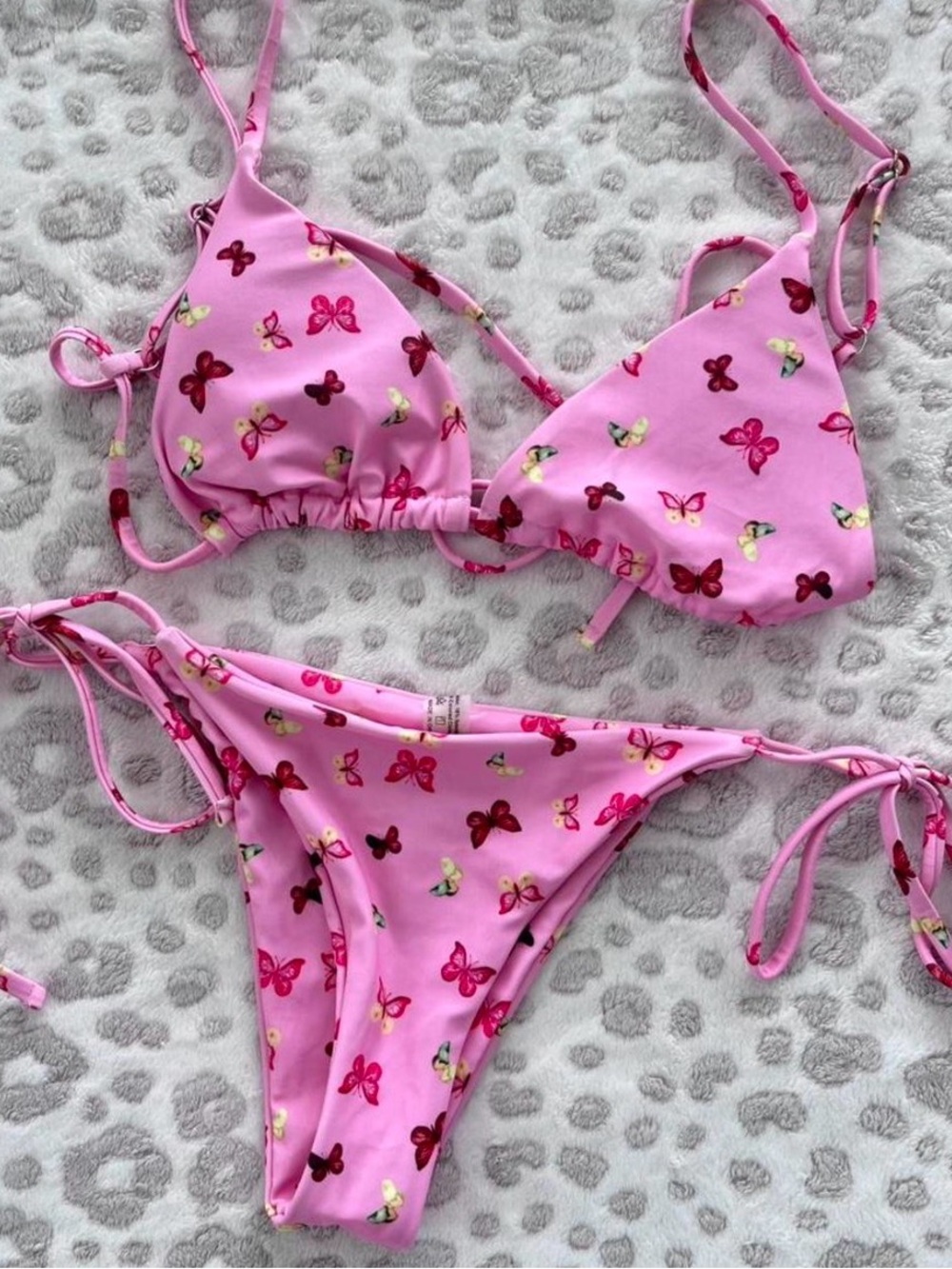 SHEIN Pink Butterfly Tie-Side Bikini Set
